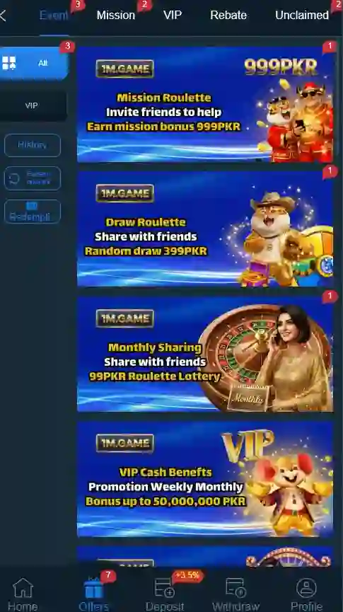 1M App casino game screen