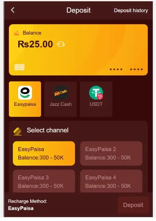 3bet Game deposit screen