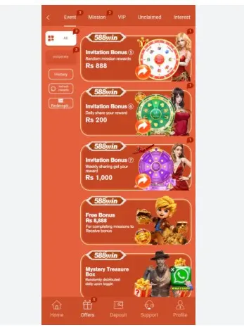 588Win bonuses screen