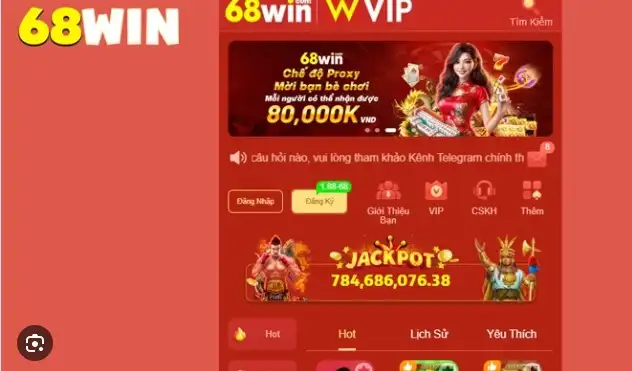 68win Jackport screen