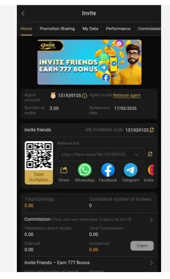 9Win refer and earn program